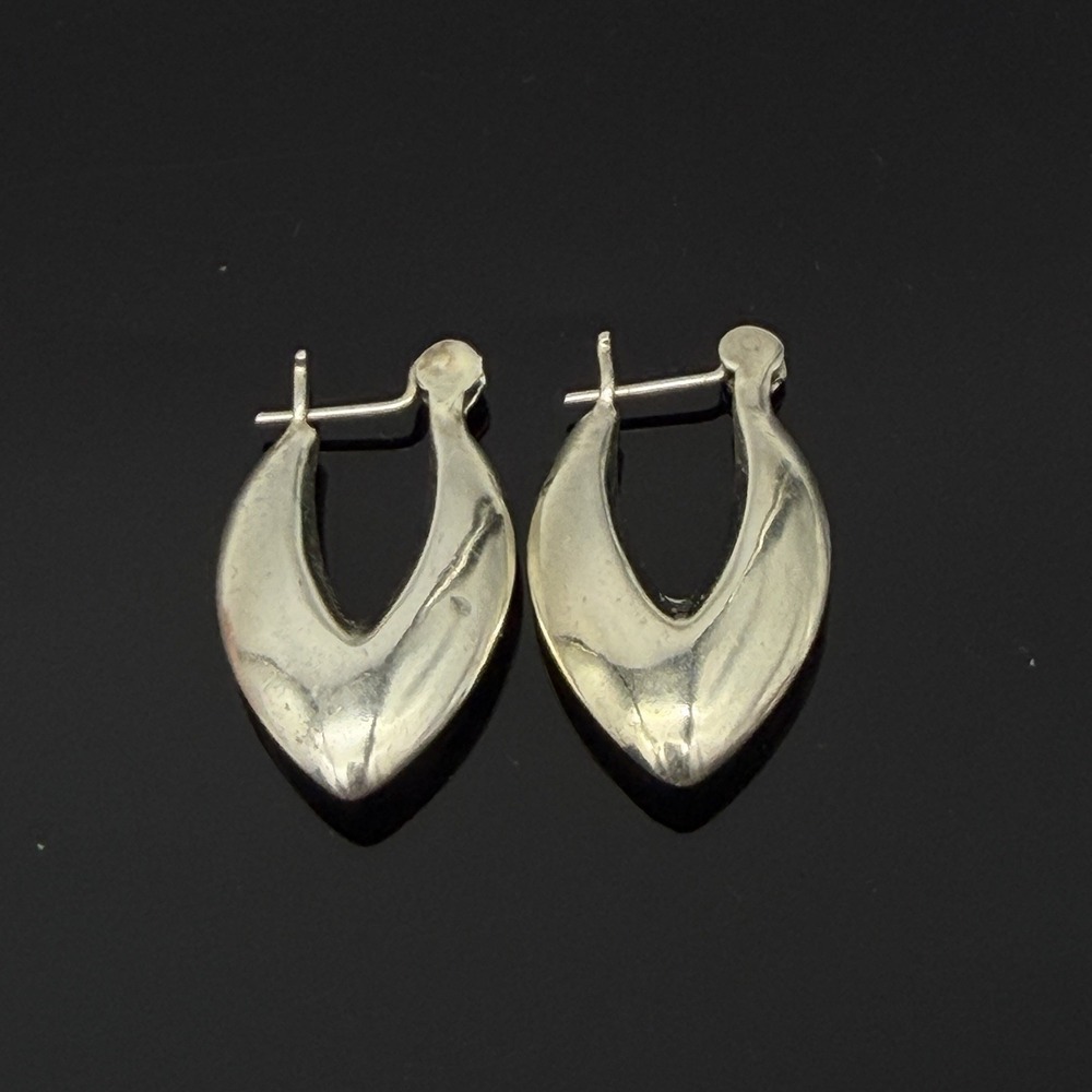 Vintage Sterling Silver V-Shaped Pointed Puffy Huggie Hoop Earrings